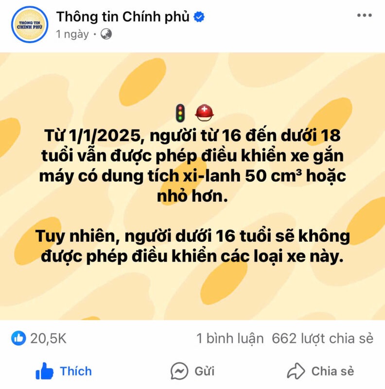 Từ ngày 1/1/2025, người từ 16 đến dưới 18 tuổi vẫn được phép điều khiển xe có dung tích xi-lanh 50 cm³ hoặc nhỏ hơn 57 tu ngay 1 1 2025 nguoi tu 16 den duoi 18 tuoi van duoc phep dieu khien xe co dung tich xi lanh 50 cmc2b3 hoac nho hon truongsaigontourist.com