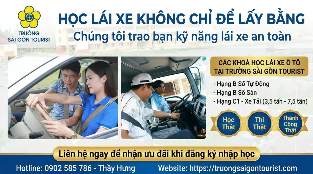 Địa chỉ học lái xe ô tô uy tín tại TPHCM 3 Trường Sài Gòn Tourist - Trung tâm đào tạo dạy học lái xe ô tô uy tín tại TP.HCM