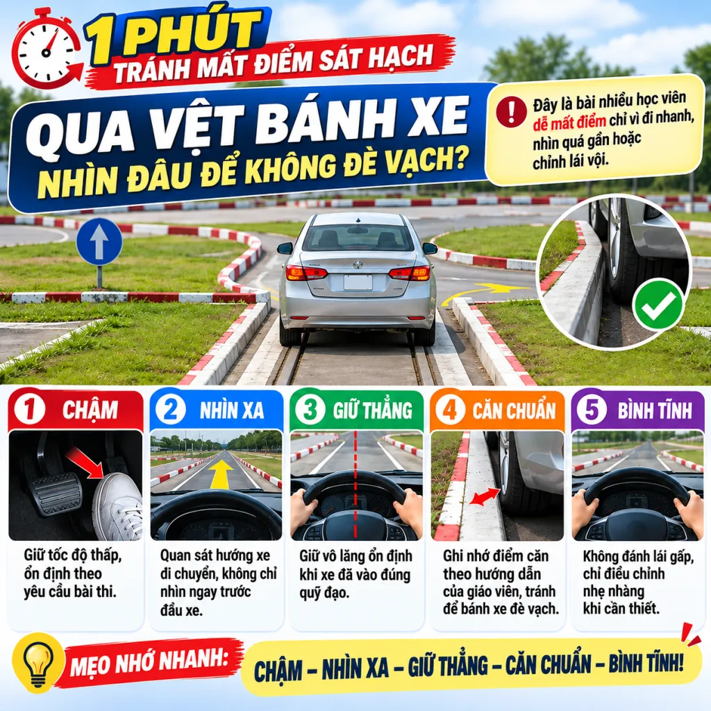 Mẹo qua vệt bánh xe không đè vạch khi thi sa hình 2 Mẹo qua vệt bánh xe không đè vạch khi thi sa hình