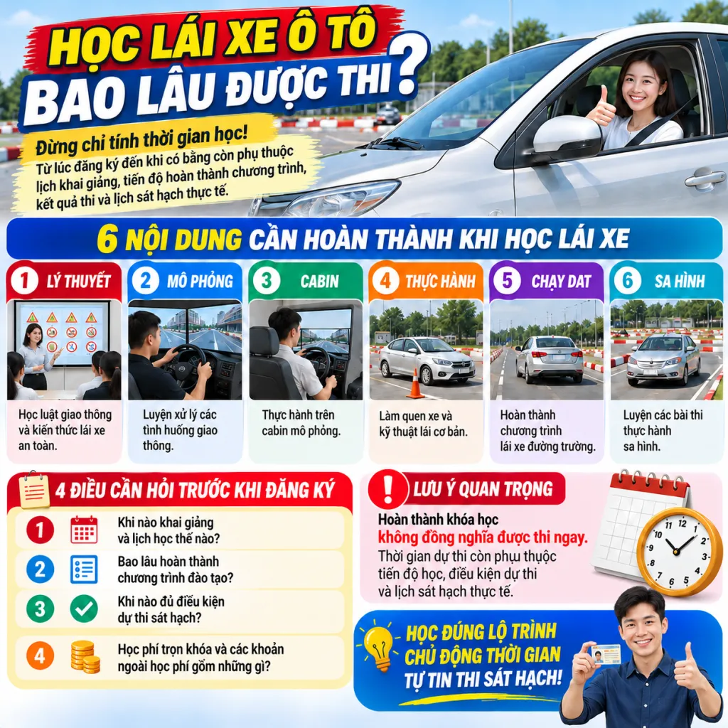 Học lái xe ô tô bao lâu được thi sát hạch? 2 Học lái xe ô tô bao lâu được thi sát hạch?